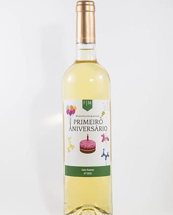 Garrafa de vinho branco com rótulo personalizado - Nascimento - Primeiro aniversário