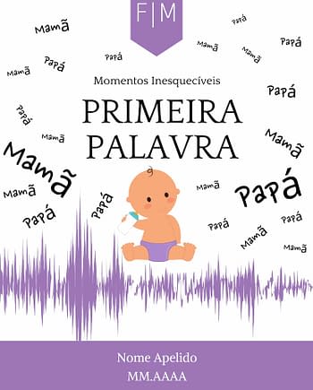 Rótulo personalizável - Bebé - Primera palavra com iniciais, nome e data personalizáveis