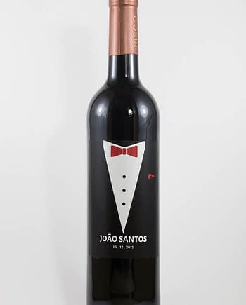 Garrafa de vinho tinto com rótulo personalizável - Casamento - Fato: nomes e data personalizáveis