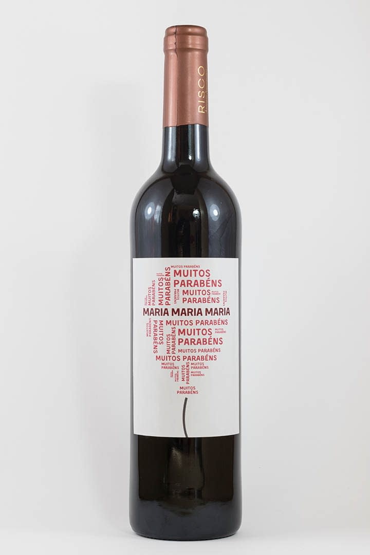 Garrafa de vinho com rótulo pesonalizável - Aniversário - Balão com muitos parabéns e nome personalizável em vermelho