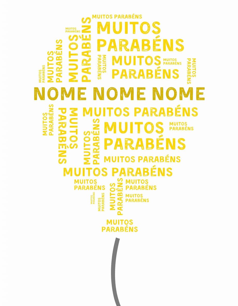 Rótulo pesonalizável - Aniversário - Balão com muitos parabéns e nome personalizável em amarelo
