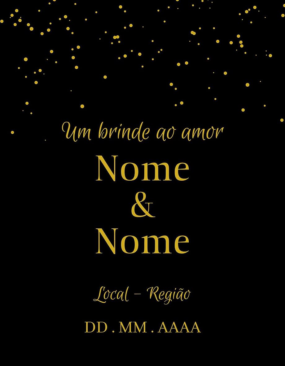 Rótulo personalizável - Casamento - Um brinde ao amor: nomes, local e data personalizáveis. Estrelas em fundo preto