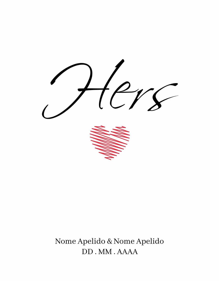 Rótulo personalizável - Casamento - Hers com coração: nomes, local e data personalizáveis