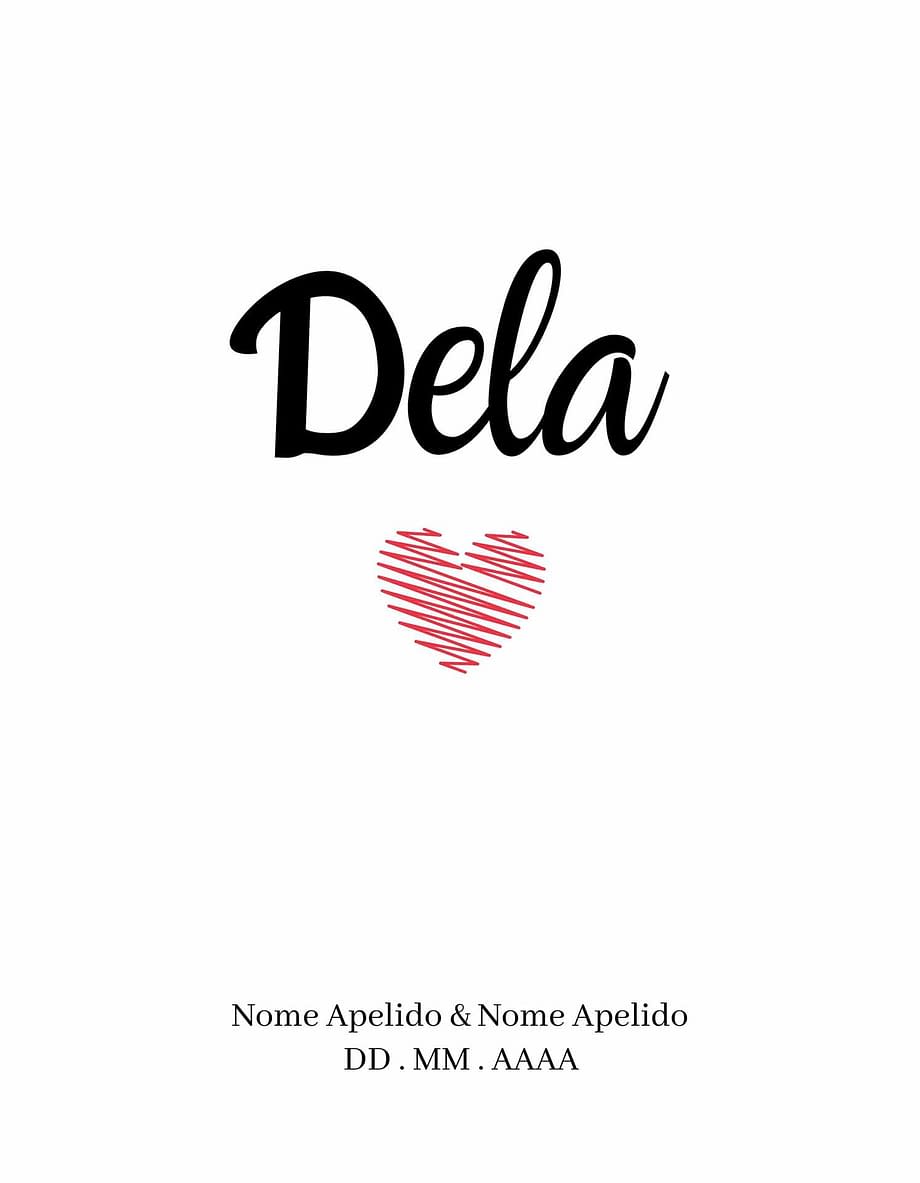 Rótulo personalizável - Casamento - Dela com coração: nomes, local e data personalizáveis