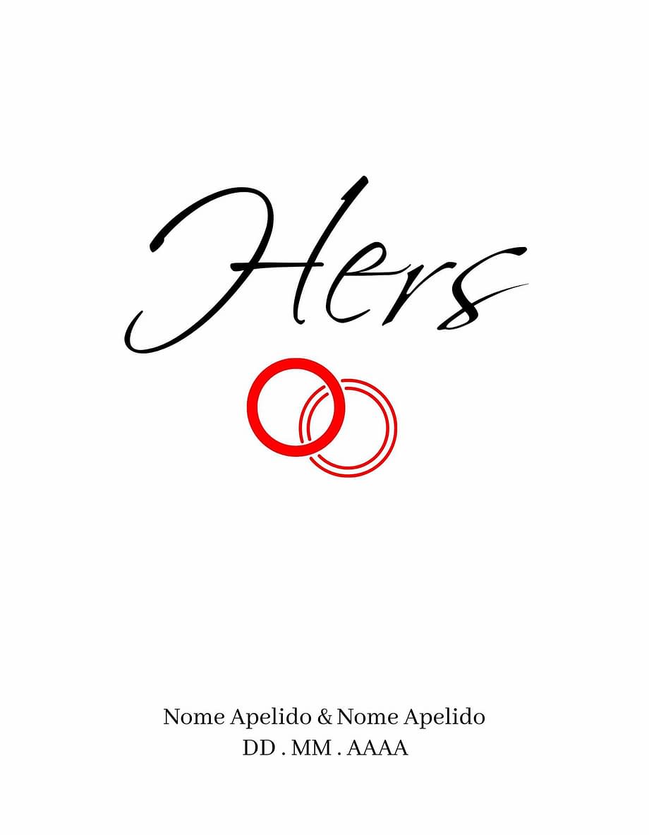 Rótulo personalizável - Casamento - Hers com anéis: nomes, local e data personalizáveis