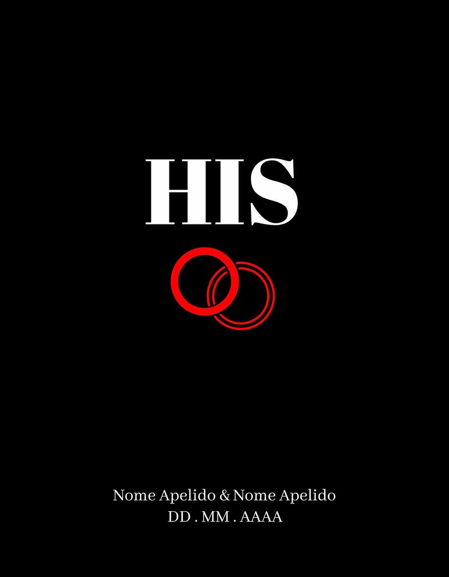Rótulo personalizável - Casamento - His com anéis: nomes, local e data personalizáveis