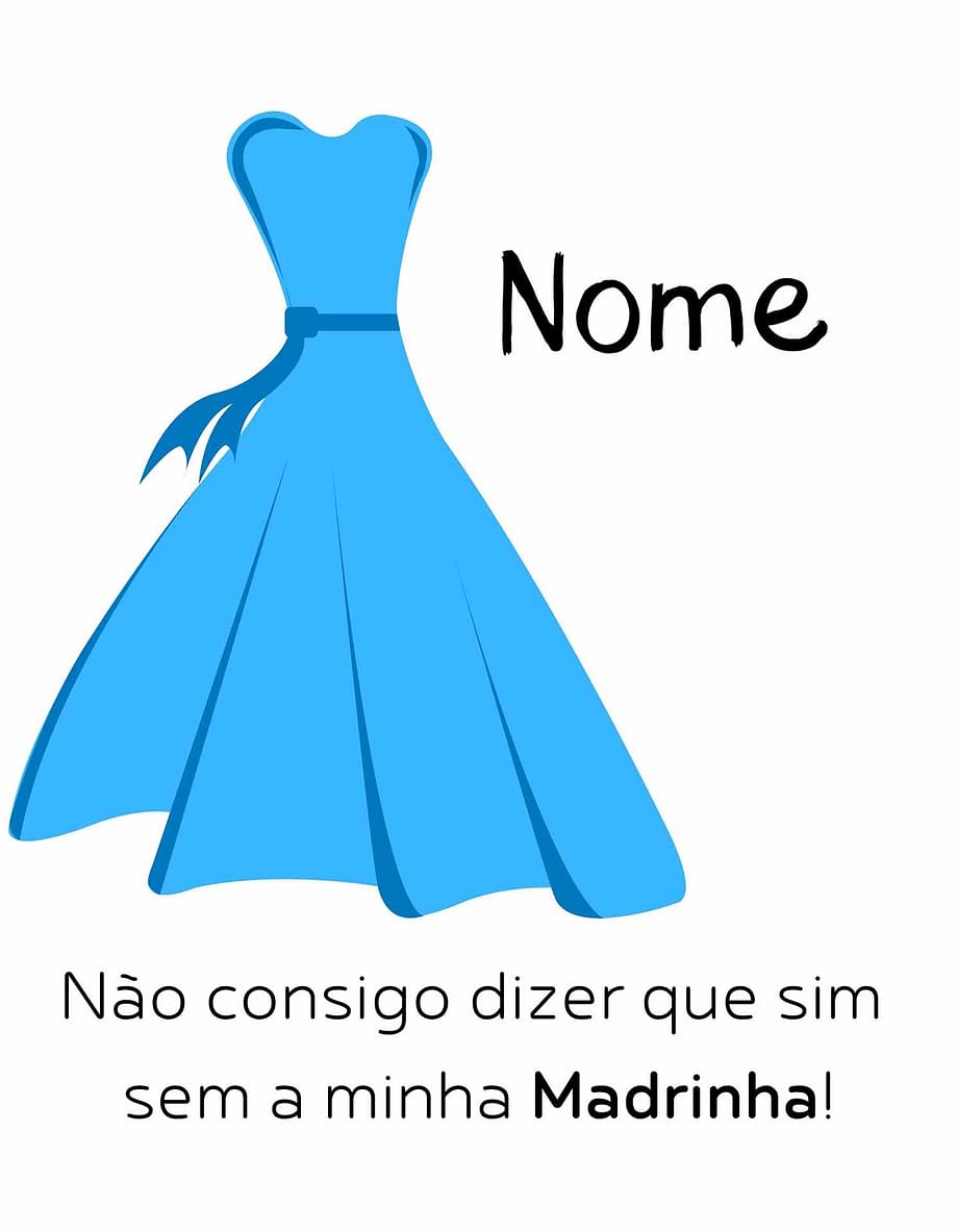 Rótulo personalizável - Madrinha - Vestido azul com nome personalizável