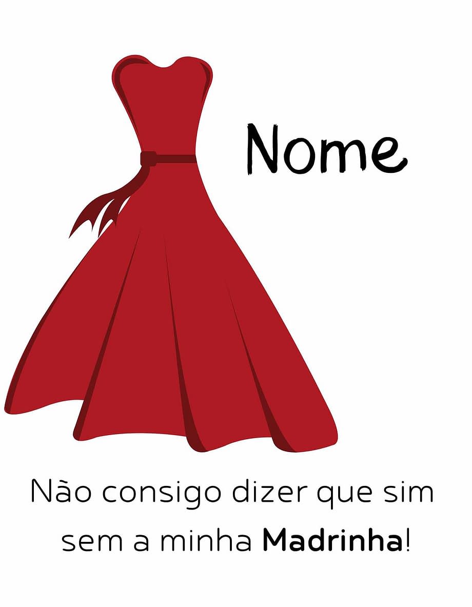 Rótulo personalizável - Madrinha - Vestido vermelho com nome personalizável