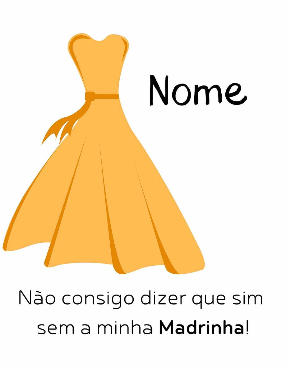 Rótulo personalizável - Madrinha - Vestido amarelo com nome personalizável