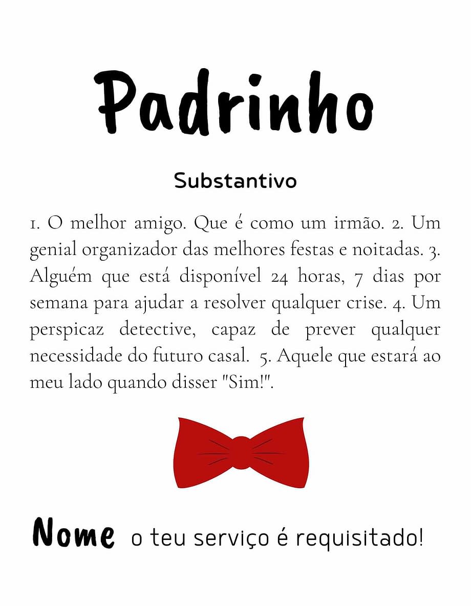 Rótulo personalizável - Padrinho - Definição com nome personalizável com laço vermelho