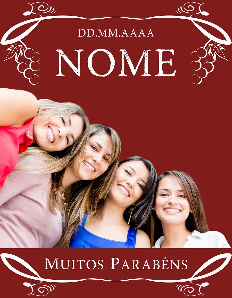 Rótulo personalizável - Aniversário - Fotografia nome e data personalizáveis em fundo vermelho